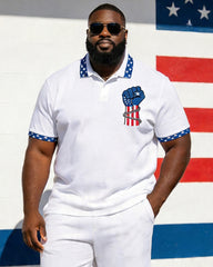 Big & Tall Men's USA Flag Fist Print POLO Short Sleeve Shorts Set