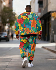 Big & Tall Men's Color Rock Santa Playing Guitar Printed Round Neck Sweater Set