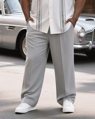 Big & Tall Men's Simple Texture Stripe Printed Short Sleeve Shirt Pants Set