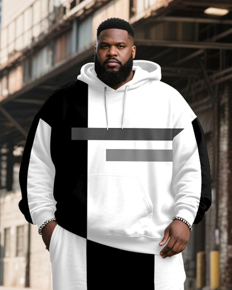 Big & Tall Men's Black And White Color Block Gray Stripe Printed Hoodie Set