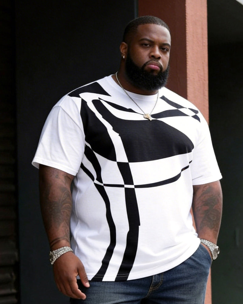 Big & Tall Men's Abstract Line Art Print Round Neck Short Sleeve Tee