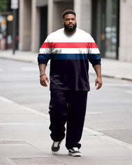 Big & Tall Men's Red Colorblock Stripe Printed Long Sleeve T-Shirt Pants Set