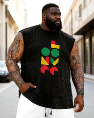 Big & Tall Men's Juneteenth Red, Yellow And Green Geometric Printed Round Neck Sports Vest