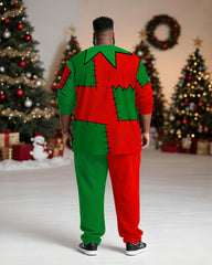Big & Tall Men's Christmas Elves Cosplay Printed Long Sleeve T-Shirt Trousers Suit