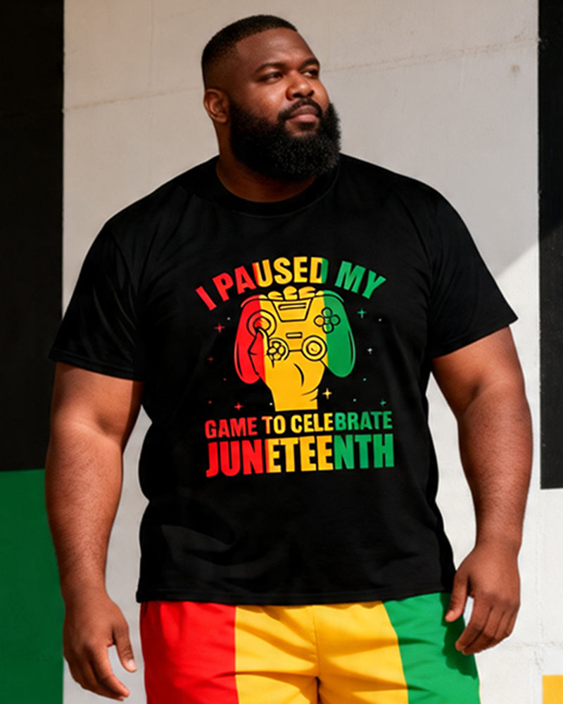 Big & Tall Men's Juneteenth Gamepad Print Crew Neck Short Sleeve T-shirt Shorts Set