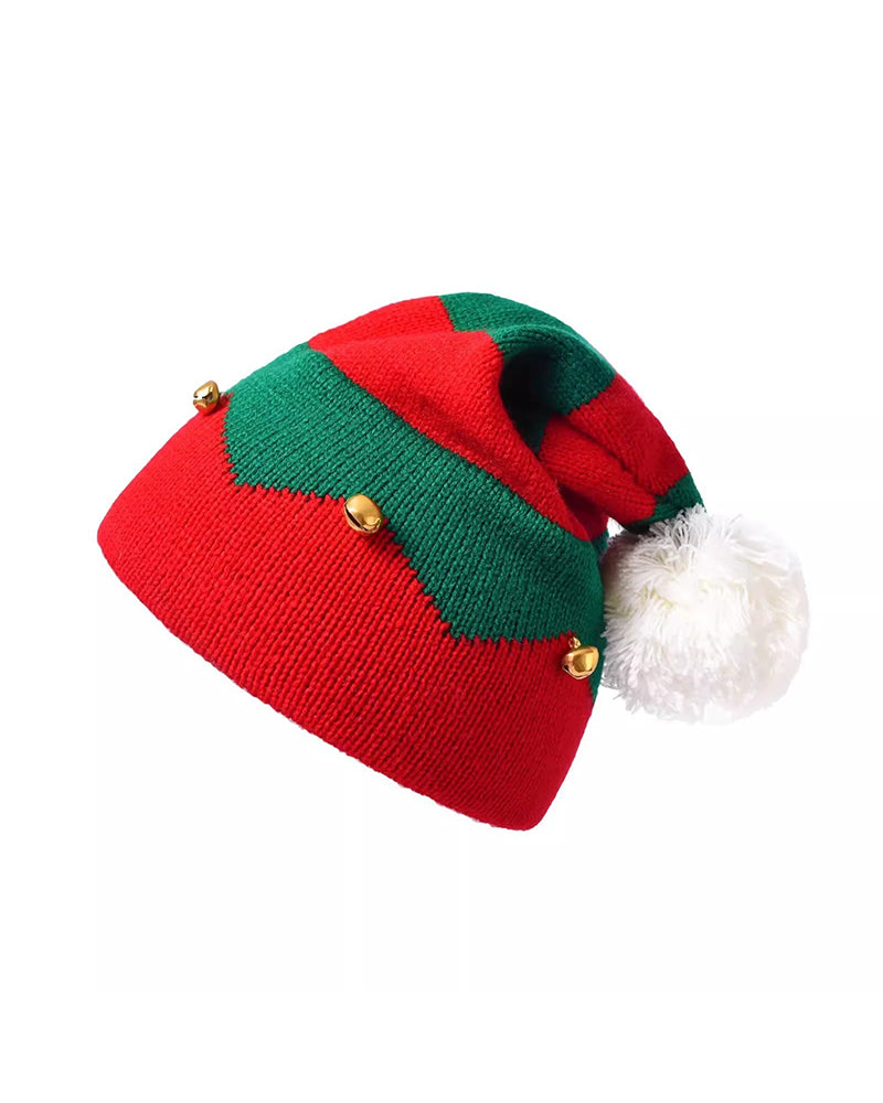 Autumn And Winter Classic Red And Green Color Matching Elves Christmas Hat Knitted Parent Hat Gift