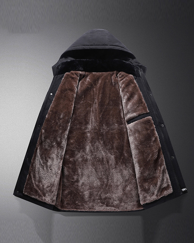 Big & Tall Men's Solid Color Padded Hooded Long Cotton-padded Jacket Coat M-8XL