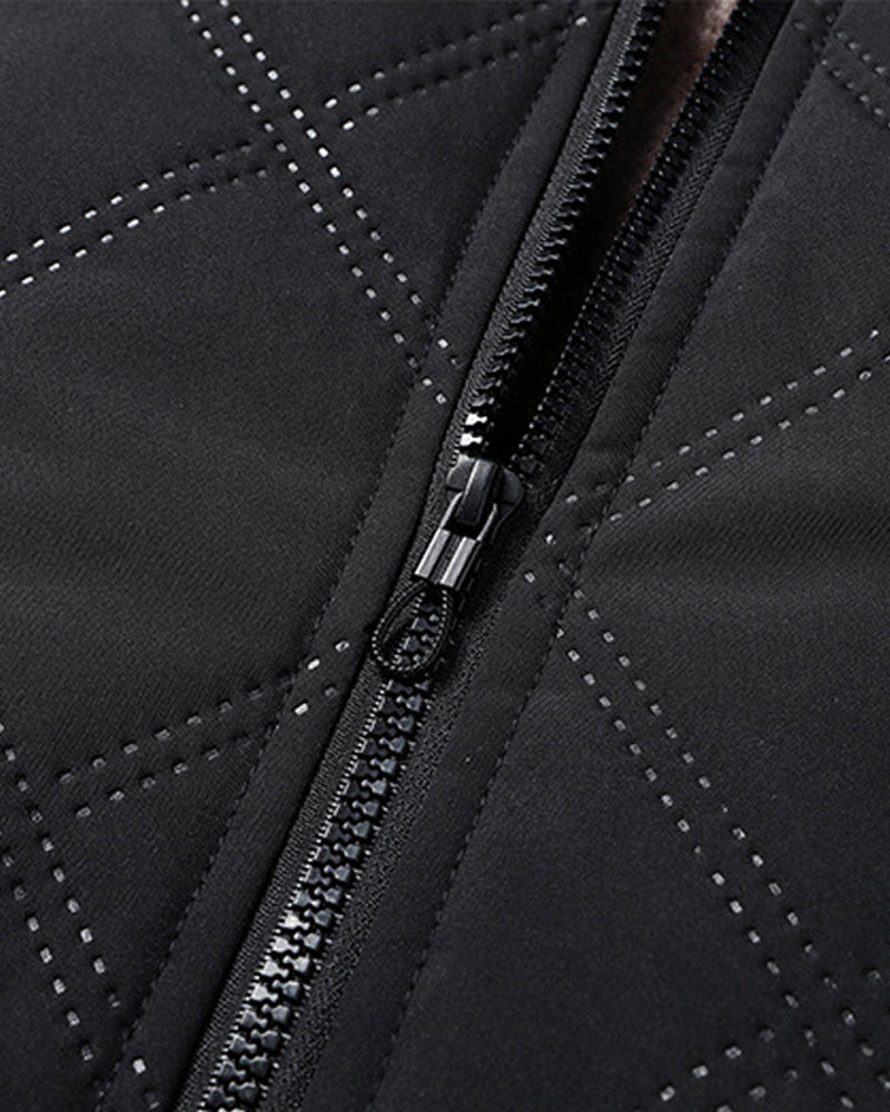 Big & Tall Men's Solid Color Vertical Neck Thickened Diamond Plaid Cotton Jacket M-5XL