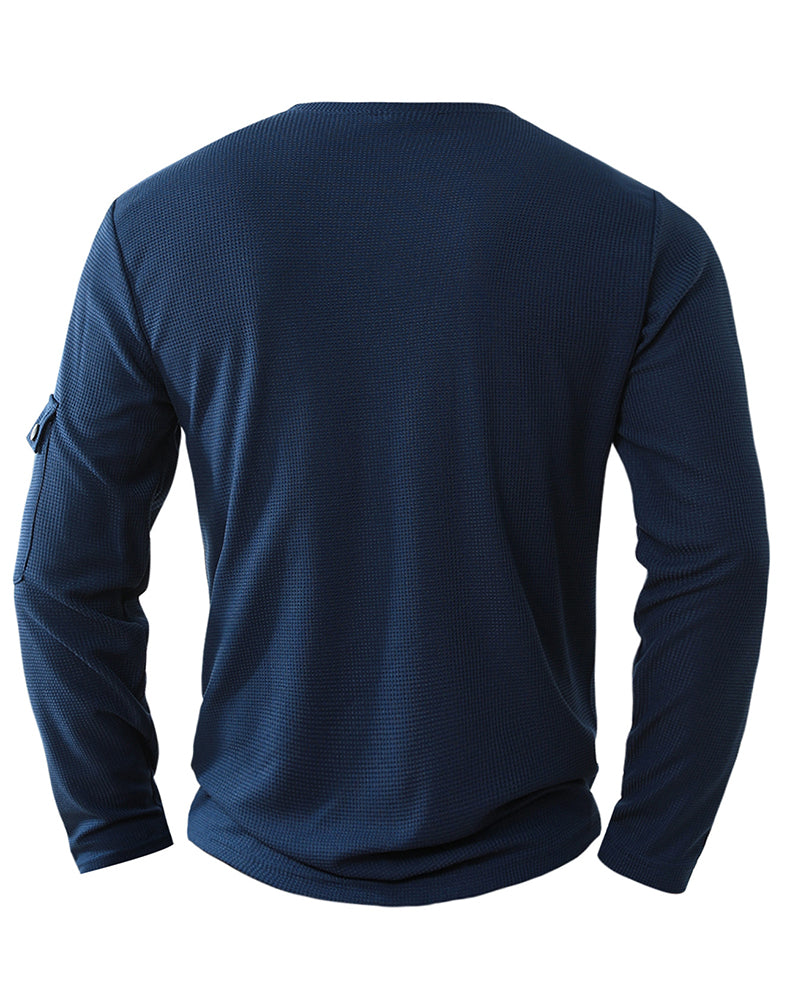 Big & Tall Men's Solid Color Fake Two-Piece V-Neck Waffled Long-Sleeved T-Shirt S-2XL