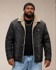 Big & Tall Men's Thickened Velvet Lapel Fur Collar Jacket Coat M-7XL