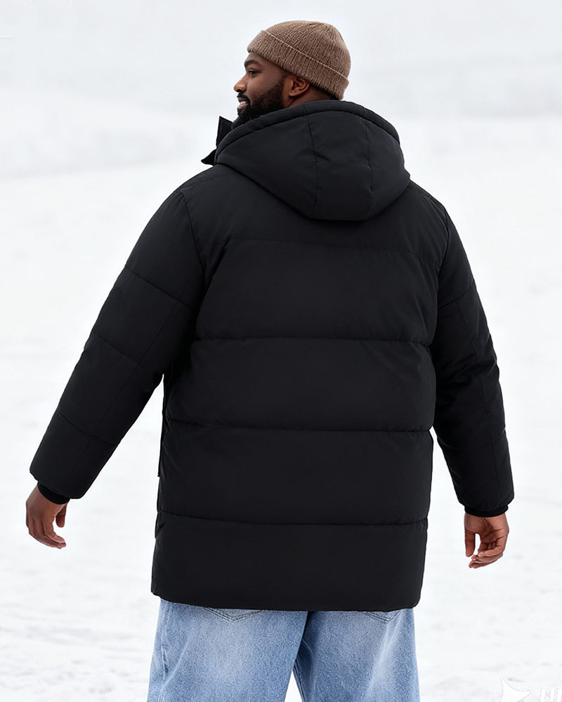 Big & Tall Men's Solid Color Padded Hooded Long Cotton-padded Jacket Coat M-8XL