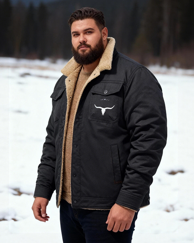 Big & Tall Men's Casual Thickened Cow Tau Printed Jacket Coat S-5XL