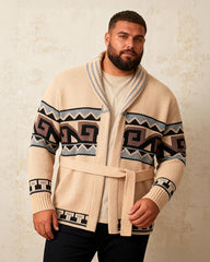 Big & Tall Men's Retro Mid-length Aztec Jacquard Cardigan Sweater Coat M-3XL