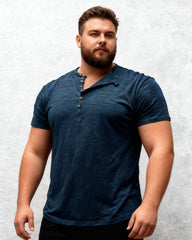 Big & Tall Men's Solid Color Slub Cotton Henry Collar T-Shirt S-2XL