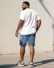 Big & Tall Men' Imitation Denim Cut Letter Print Short Sleeve T-shirt Shorts Set