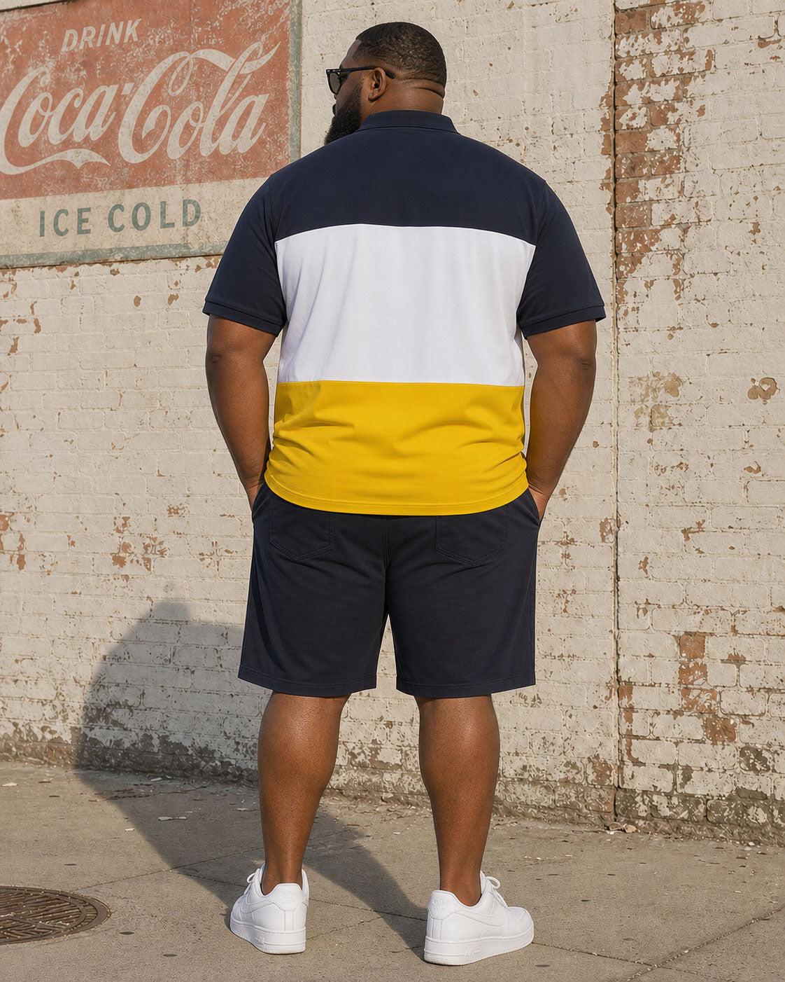 Big & Tall Men's Big Contrast Color Digital Printing Casual Business POLO Shirt Short Sleeve Shorts Set