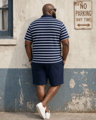 Big & Tall Men's Classic Navy Style Pinstripe POLO Shirt Short Sleeve Shorts Set