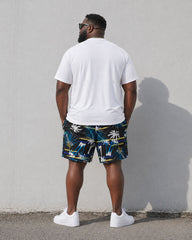 Big & Tall Men's Hawaiian Holiday Rainbow Brown Tree Print T-Shirt Shorts Set