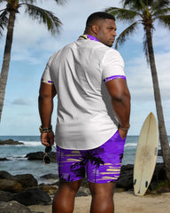 Big & Tall Men's Hawaiian Vacation Patchwork Features Printed Short Sleeve Shirt And Shorts Set