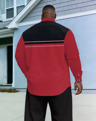 Men's Plus Size Casual Simple Holiday Couple Red & Black Color Contrast Anti-Wrinkle Long Sleeve Shirt