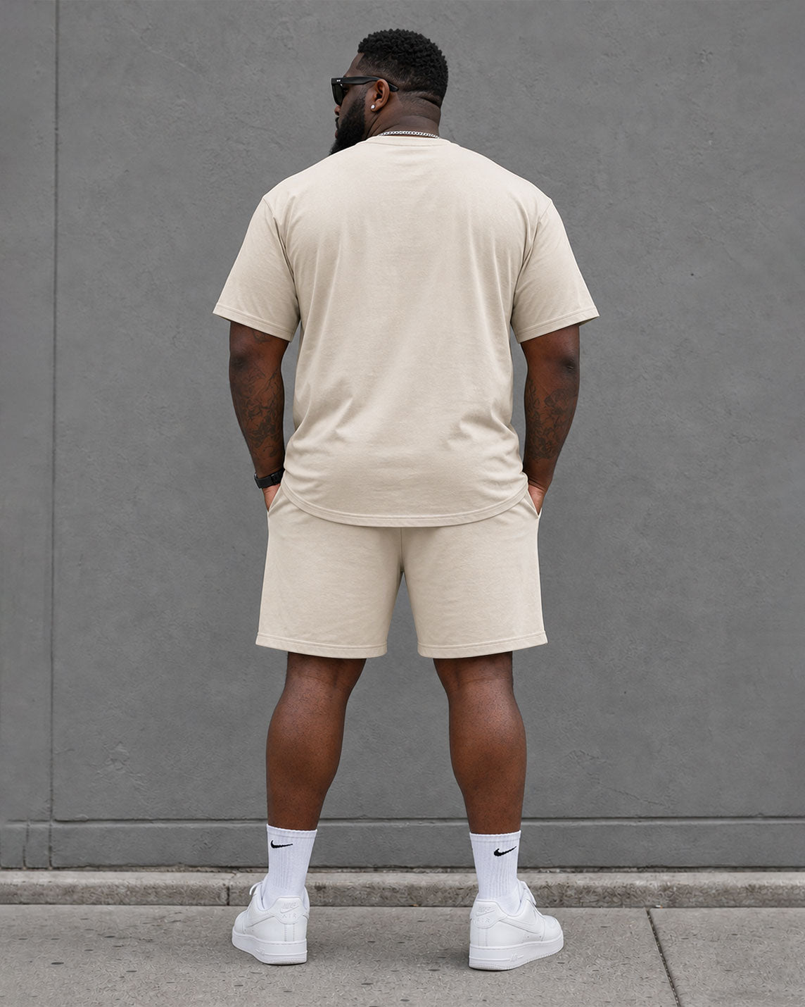 Big & Tall Men's Apricot Simple Casual Daily Travel Home Chest Letter Printed Short Sleeve T-shirt Shorts Set