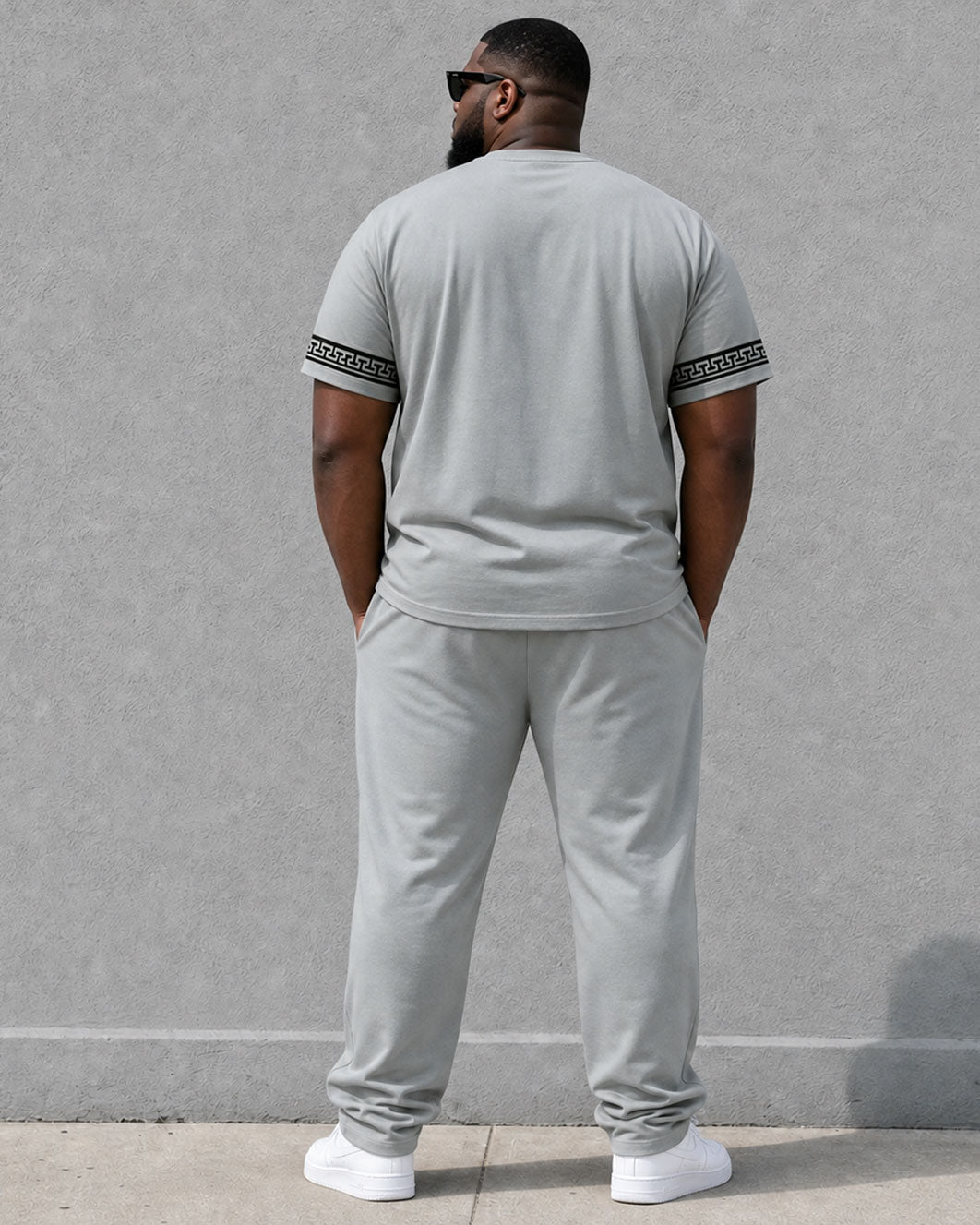 Big & Tall Men's Grey Simple Casual Walking Short-sleeved T-shirt Pants Set