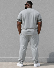 Big & Tall Men's Grey Simple Casual Walking Short-sleeved T-shirt Pants Set