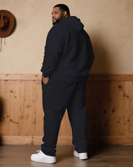 Large Size Men's Autumn And Winter Warm Cold-proof Contrast Color Stitching Chest Slogan Printed Hoodie Sweatpants Set