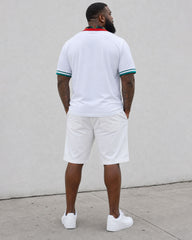 Big & Tall Men's Daily Travel Neck Red Pattern Print Contrast White POLO Shirt Short Sleeve Shorts Set