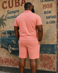 Big & Tall Men's Simple Daily Door Tube Feature Design Contrast Color Small POLO Short-sleeved Shirt Shorts Set
