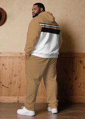 Large Size Men's Autumn And Winter Warm Cold-proof Khaki & White & Black Color Sleeves Chest Small Label Printed Hoodie Sweatpants Set