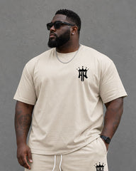 Big & Tall Men's Apricot Simple Casual Daily Travel Home Chest Letter Printed Short Sleeve T-shirt Shorts Set