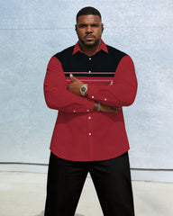 Men's Plus Size Casual Simple Holiday Couple Red & Black Color Contrast Anti-Wrinkle Long Sleeve Shirt