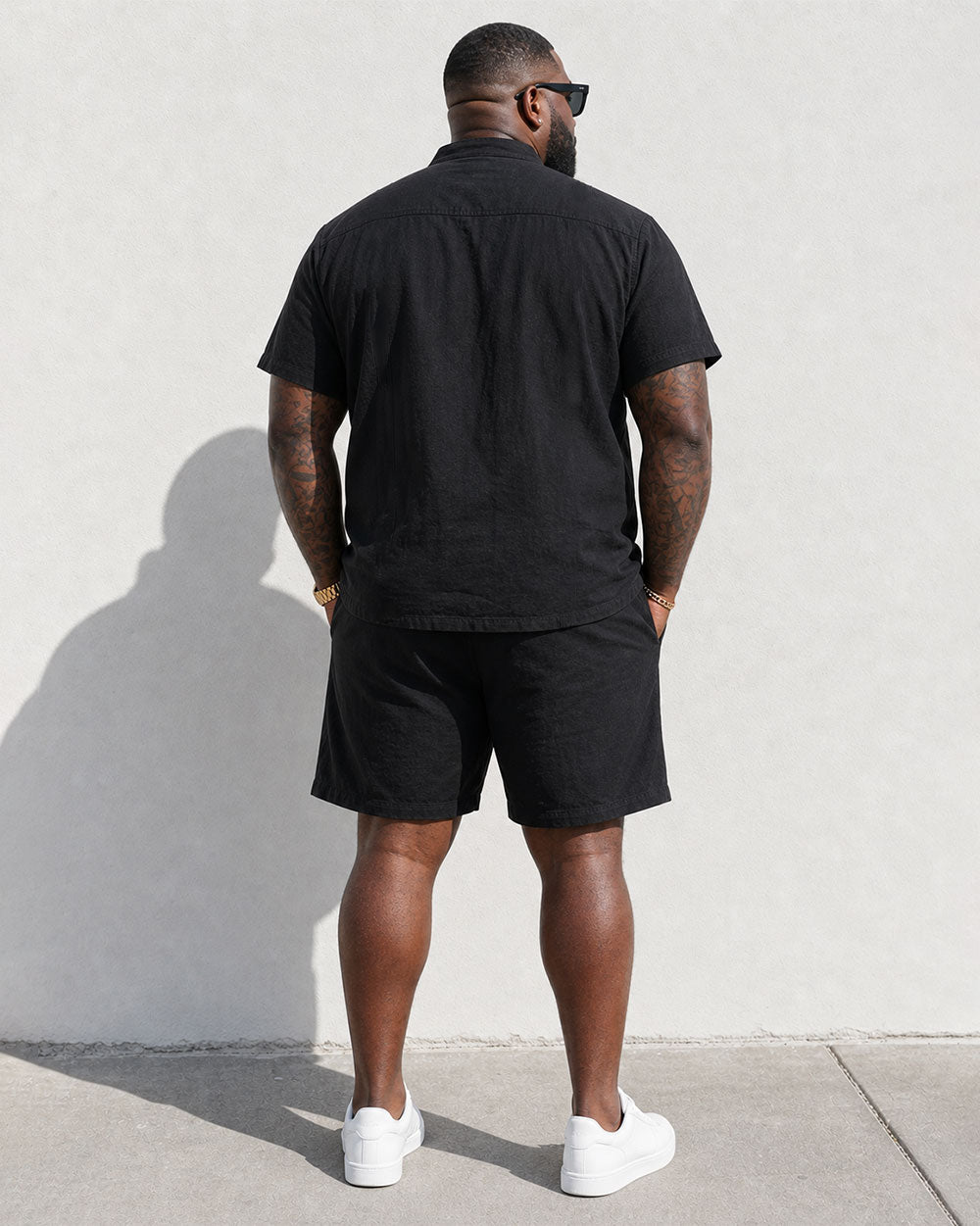 Men's Linen Solid Color Breathable Eco-Friendly Comfortable Retro Casual Button V-Neck Cardigan Short Sleeve Shirt Shorts Set