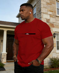 Men's Large Size Spring And Summer Casual Loose Comfortable Soft Cotton Blended Wine Red Simple Chest Printed Short Sleeve T-Shirt