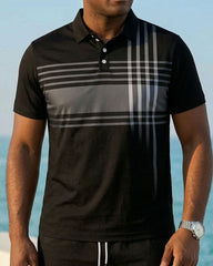 Big & Tall Men's Business Leisure Vacation Black POLO Short Sleeve Shorts Set