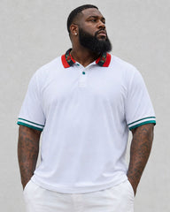 Big & Tall Men's Daily Travel Neck Red Pattern Print Contrast White POLO Shirt Short Sleeve Shorts Set