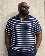Big & Tall Men's Classic Navy Style Pinstripe POLO Shirt Short Sleeve Shorts Set