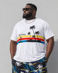 Big & Tall Men's Hawaiian Holiday Rainbow Brown Tree Print T-Shirt Shorts Set