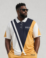 Big & Tall Men's Summer Casual Daily Irregular Contrast Polo Shirt Short Sleeve Shorts Set