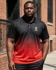 Big & Tall Men's Black & Red Gradient Chest "king" Crown Small Label Short Sleeve POLO Shirt Shorts Set