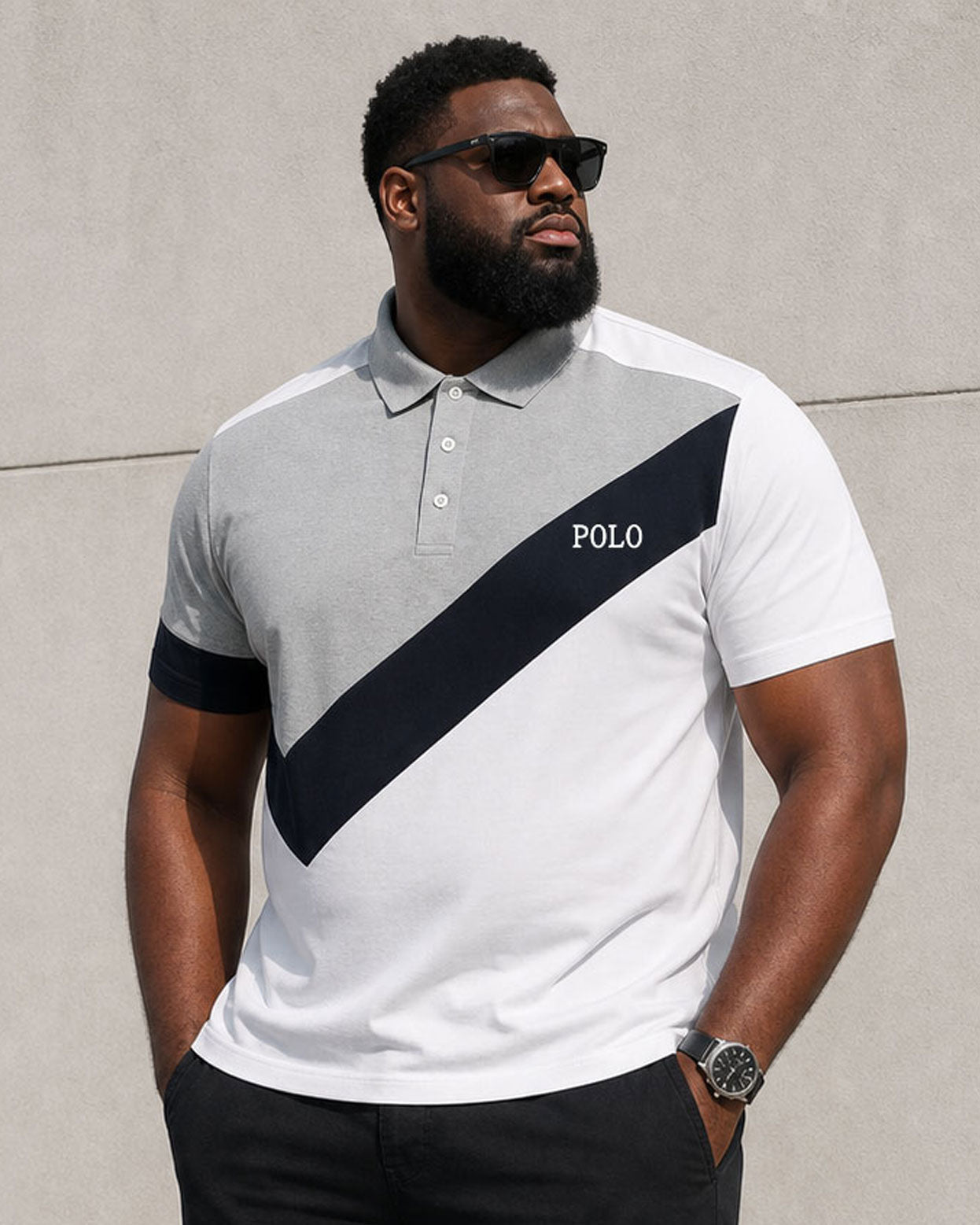 Big & Tall Men's Leisure Business Vacation Hawaii Simple Contrast Color Spliced POLO Shirt Short Sleeve Shorts Set