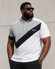 Big & Tall Men's Leisure Business Vacation Hawaii Simple Contrast Color Spliced POLO Shirt Short Sleeve Shorts Set