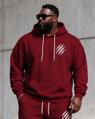 Large Size Men's Autumn And Winter Warm Contrast Red Simple Letter Printed Hoodie Sweatpants Set