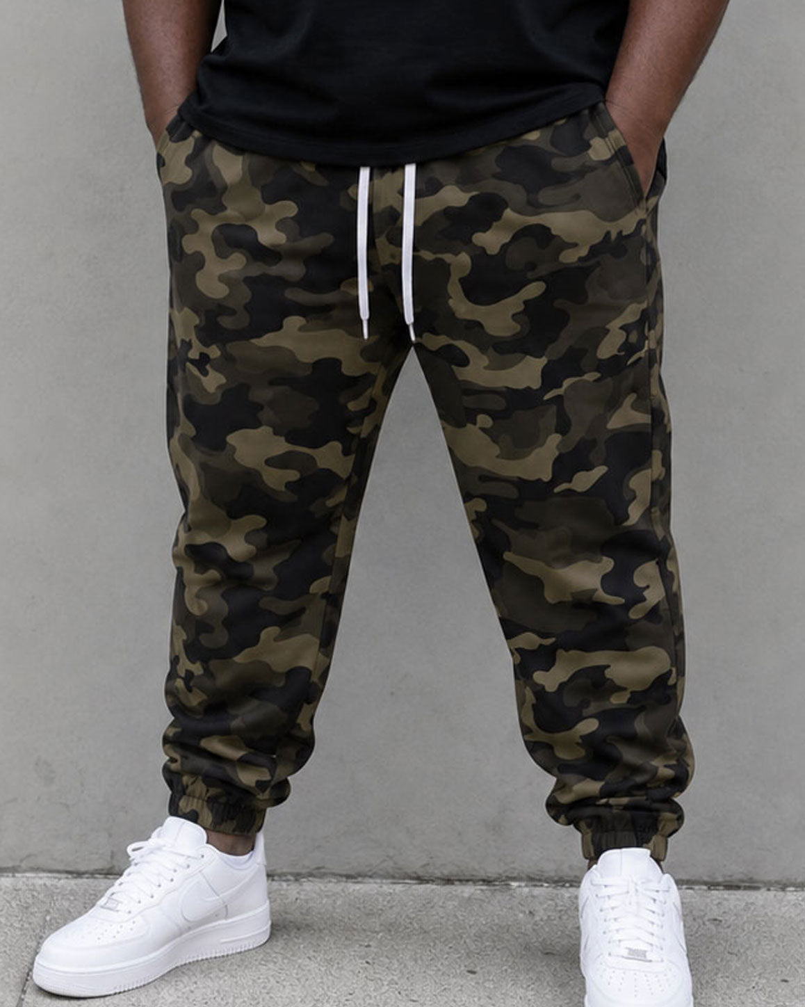 Big & Tall Men's Daily Leisure Travel Party Camouflage & Black & White Mosaic Army Green Short Sleeve T-shirt Sports Pants Set