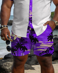 Big & Tall Men's Hawaiian Vacation Patchwork Features Printed Short Sleeve Shirt And Shorts Set