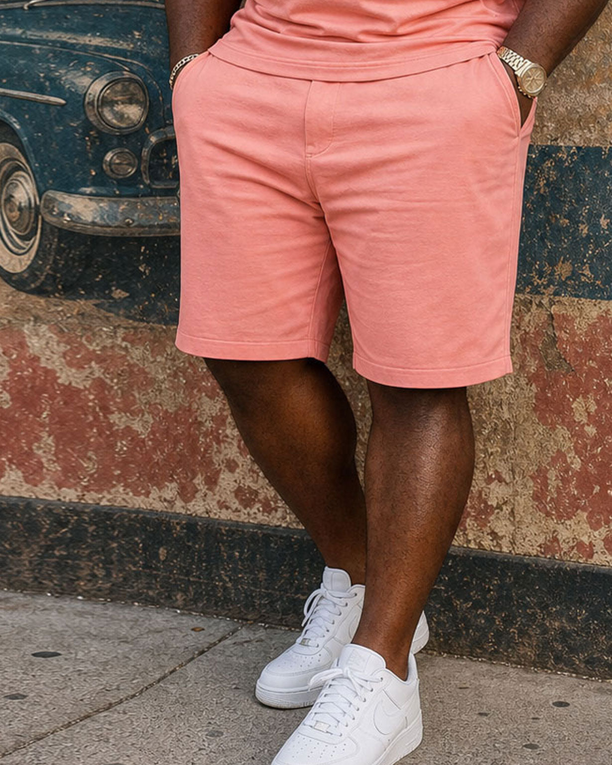 Big & Tall Men's Simple Daily Door Tube Feature Design Contrast Color Small POLO Short-sleeved Shirt Shorts Set