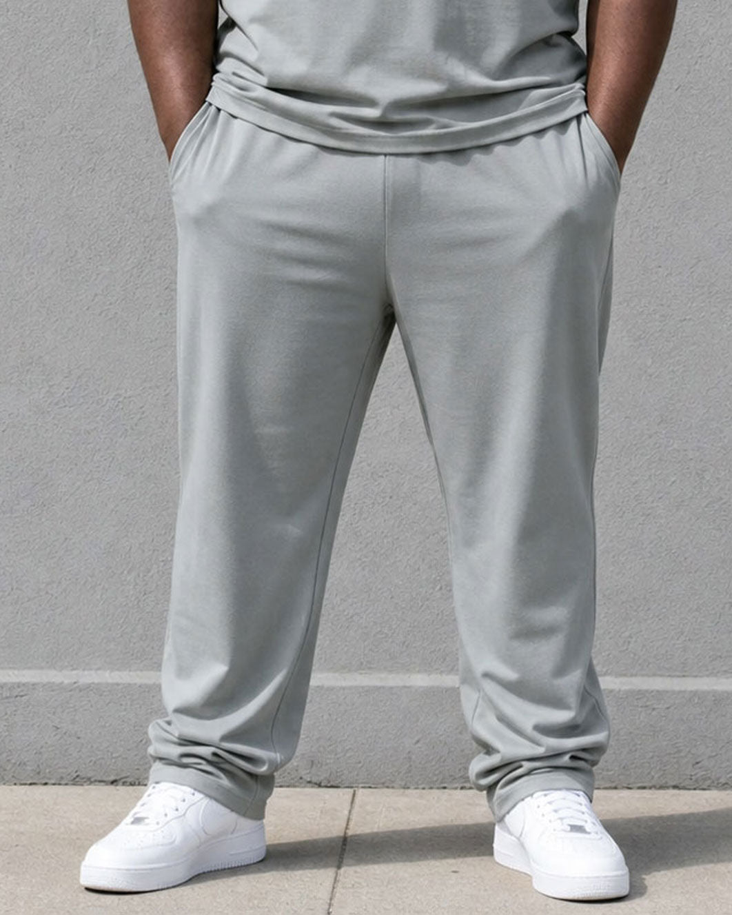 Big & Tall Men's Grey Simple Casual Walking Short-sleeved T-shirt Pants Set