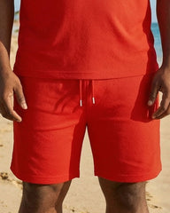 Big & Tall Men's Red Solid Color Casual Polo Shirt Short Sleeve Shorts Set