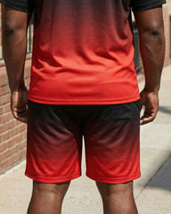 Big & Tall Men's Black & Red Gradient Chest "king" Crown Small Label Short Sleeve POLO Shirt Shorts Set